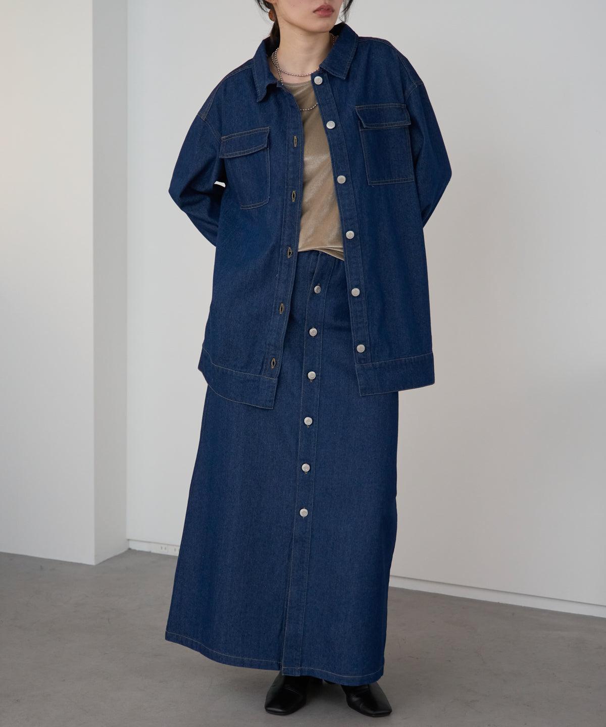 ベルト付きデニムジャケット