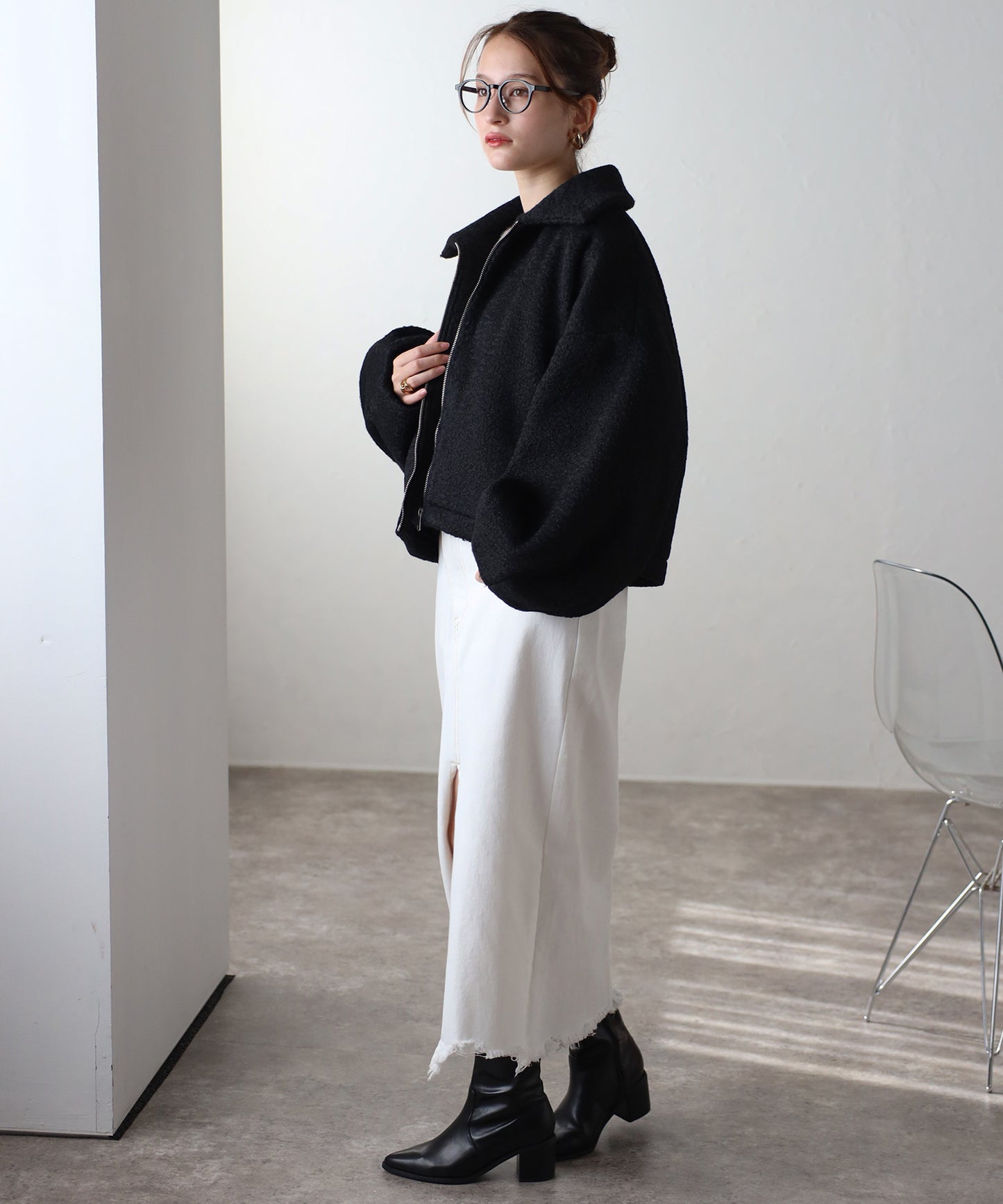 ショート丈 ボリュームスリーブ ボアジャケット