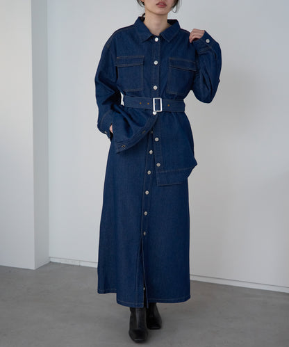 ベルト付きデニムジャケット