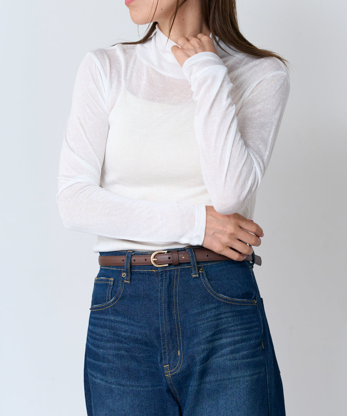 シアーハイネックトップス