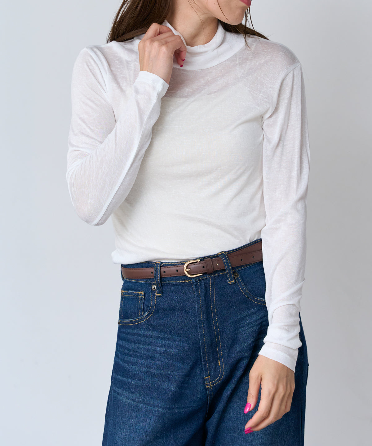 シアーハイネックトップス