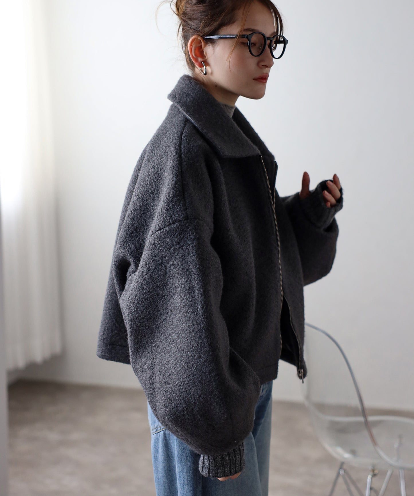 ショート丈 ボリュームスリーブ ボアジャケット