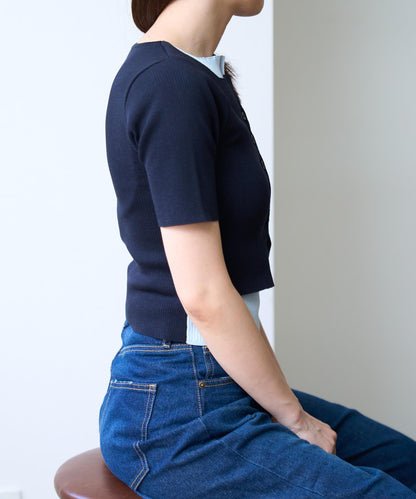 レイヤード風 衿付きサマーニットトップス
