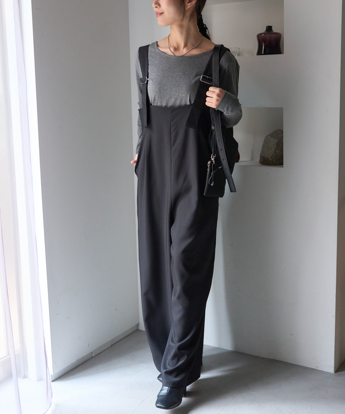 ハイウエストタックワイドパンツ/セットアップ