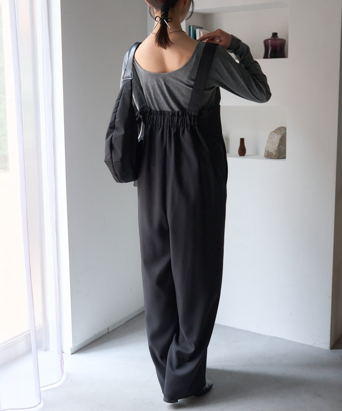 ハイウエストタックワイドパンツ/セットアップ