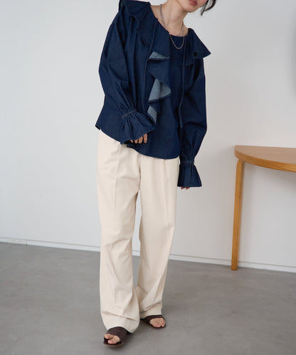 デニムフリルビッグカラーブラウス