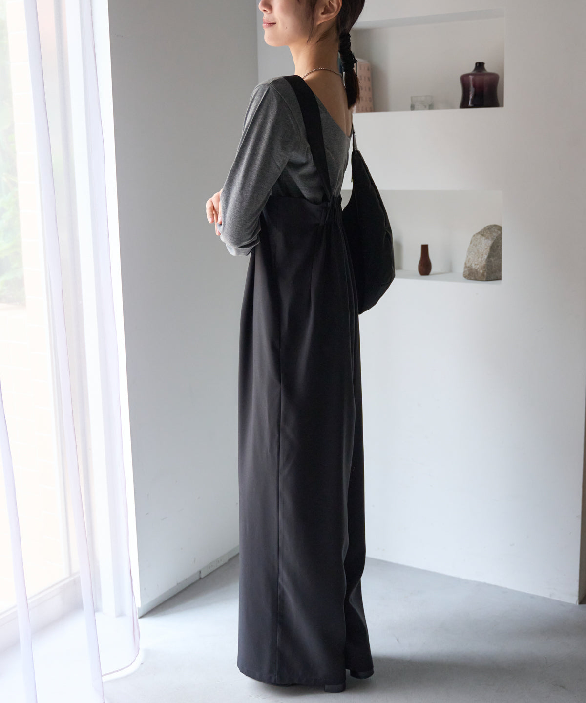 ハイウエストタックワイドパンツ/セットアップ