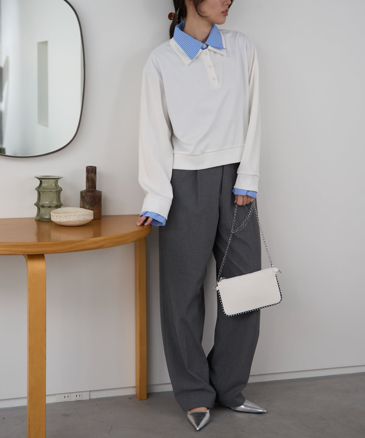 シャツレイヤード風ポンチ長袖プルオーバー