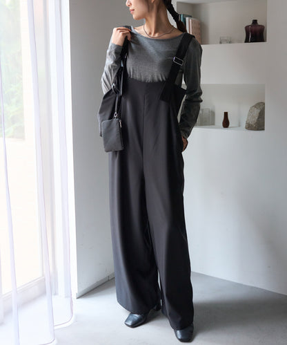 ハイウエストタックワイドパンツ/セットアップ