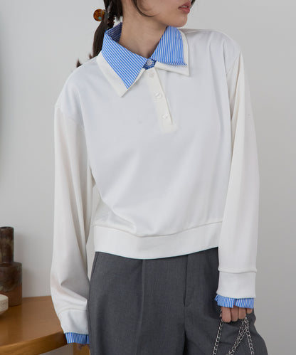 シャツレイヤード風ポンチ長袖プルオーバー