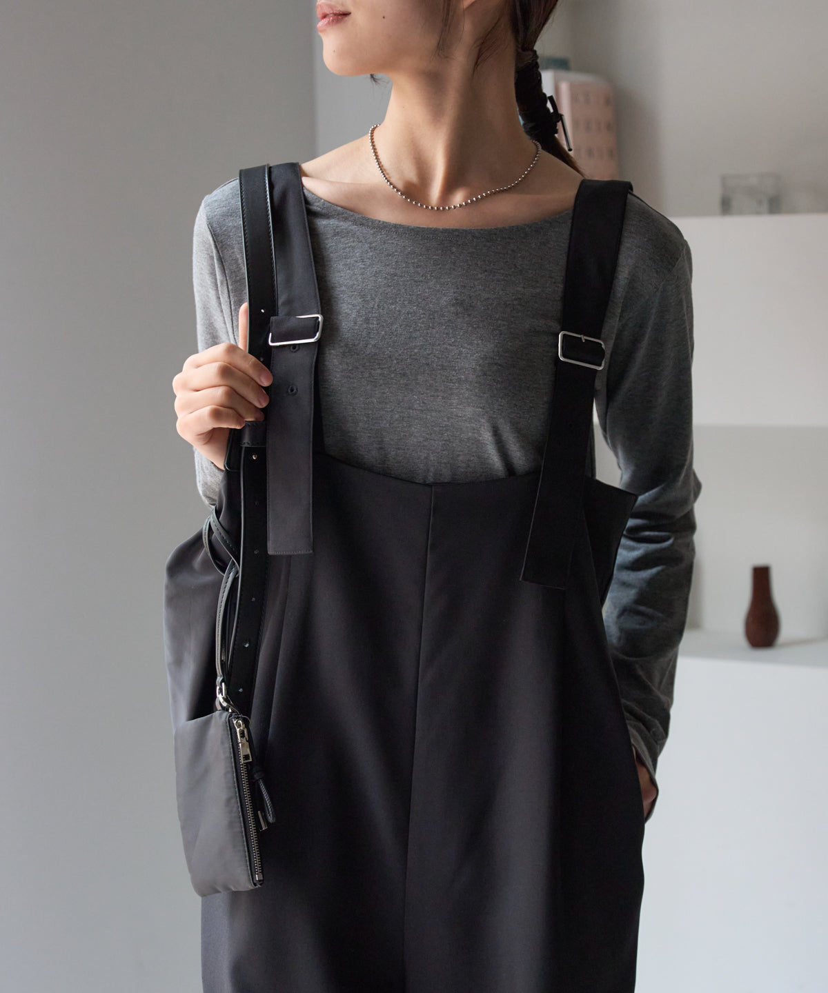 ハイウエストタックワイドパンツ/セットアップ