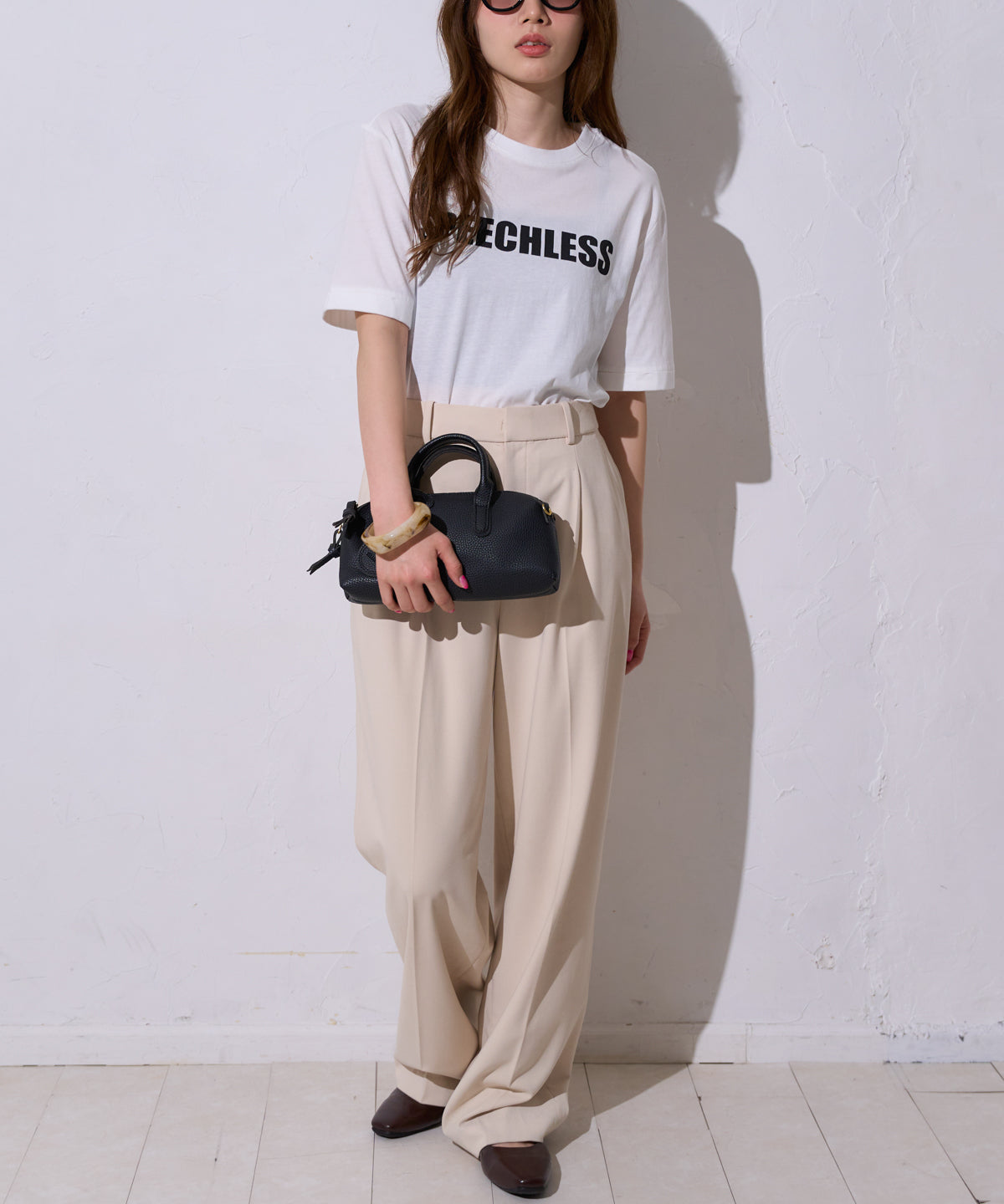サイロコットン ロゴプリント5分袖Tシャツ