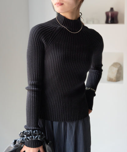 ボトルネックリブニットプルオーバー