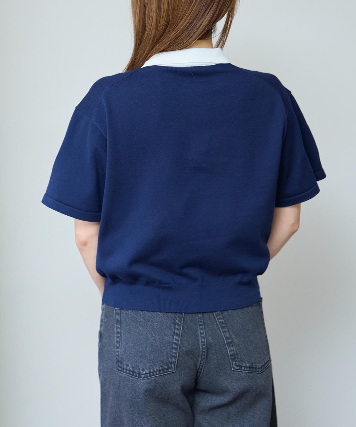 ポロ襟 スキッパー 半袖ニットプルオーバー