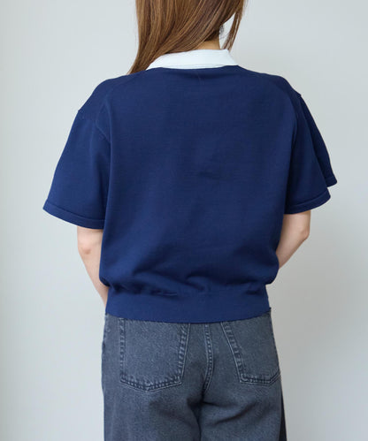 ポロ襟 スキッパー 半袖ニットプルオーバー