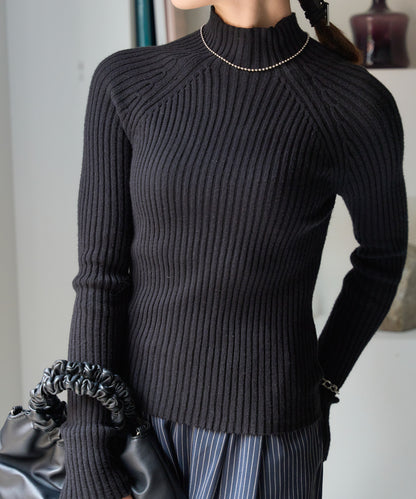 ボトルネックリブニットプルオーバー