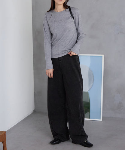 ラメテレコリブ長袖トップス