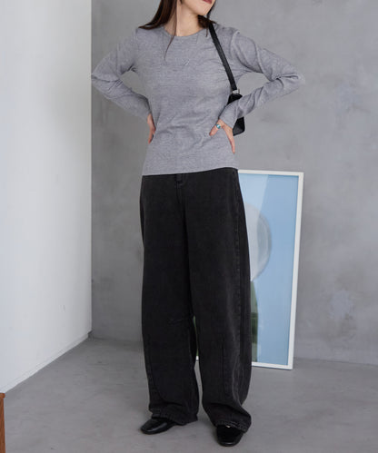 ラメテレコリブ長袖トップス