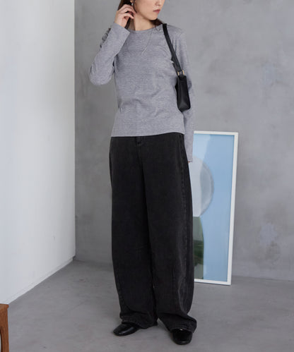 ラメテレコリブ長袖トップス