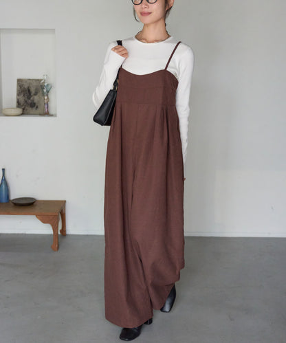 マットサテン タックワイドサロペット