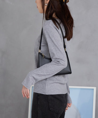 ラメテレコリブ長袖トップス