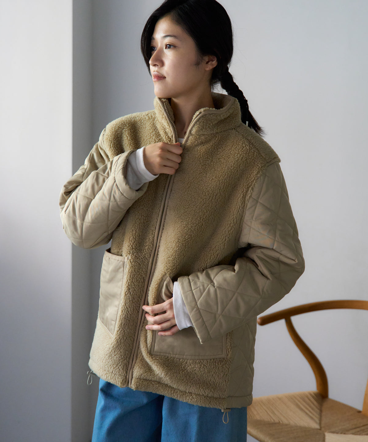 ボア切り替え スタンドカラーブルゾン