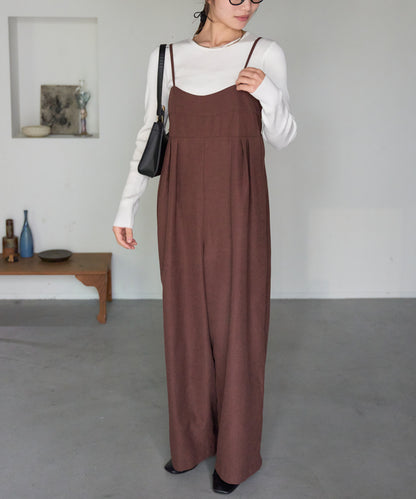 マットサテン タックワイドサロペット