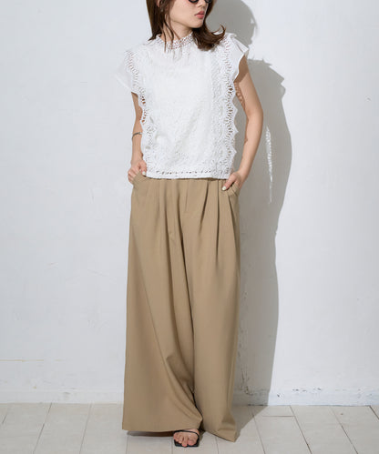 レースフレンチスリーブブラウス/ノースリーブ