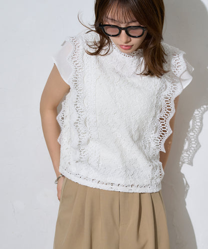 レースフレンチスリーブブラウス/ノースリーブ