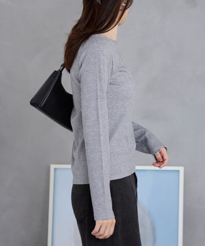 ラメテレコリブ長袖トップス