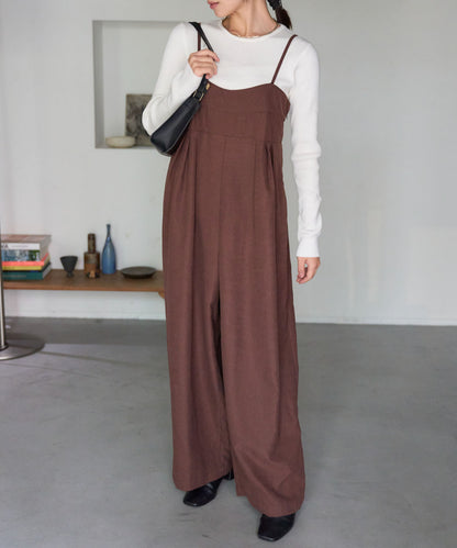 マットサテン タックワイドサロペット