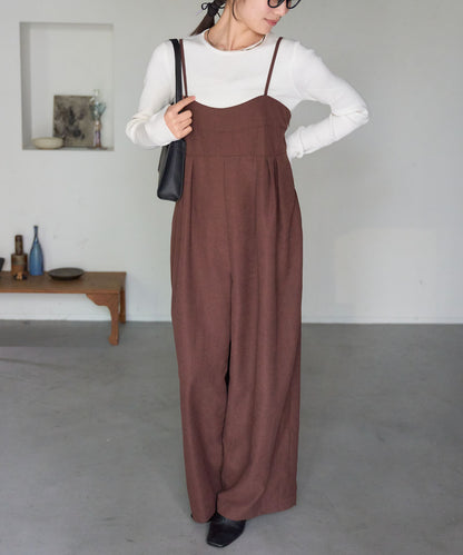 マットサテン タックワイドサロペット