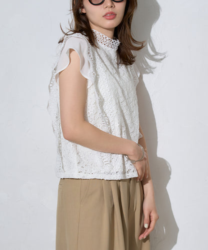 レースフレンチスリーブブラウス/ノースリーブ