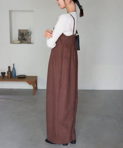 マットサテン タックワイドサロペット