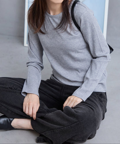 ラメテレコリブ長袖トップス