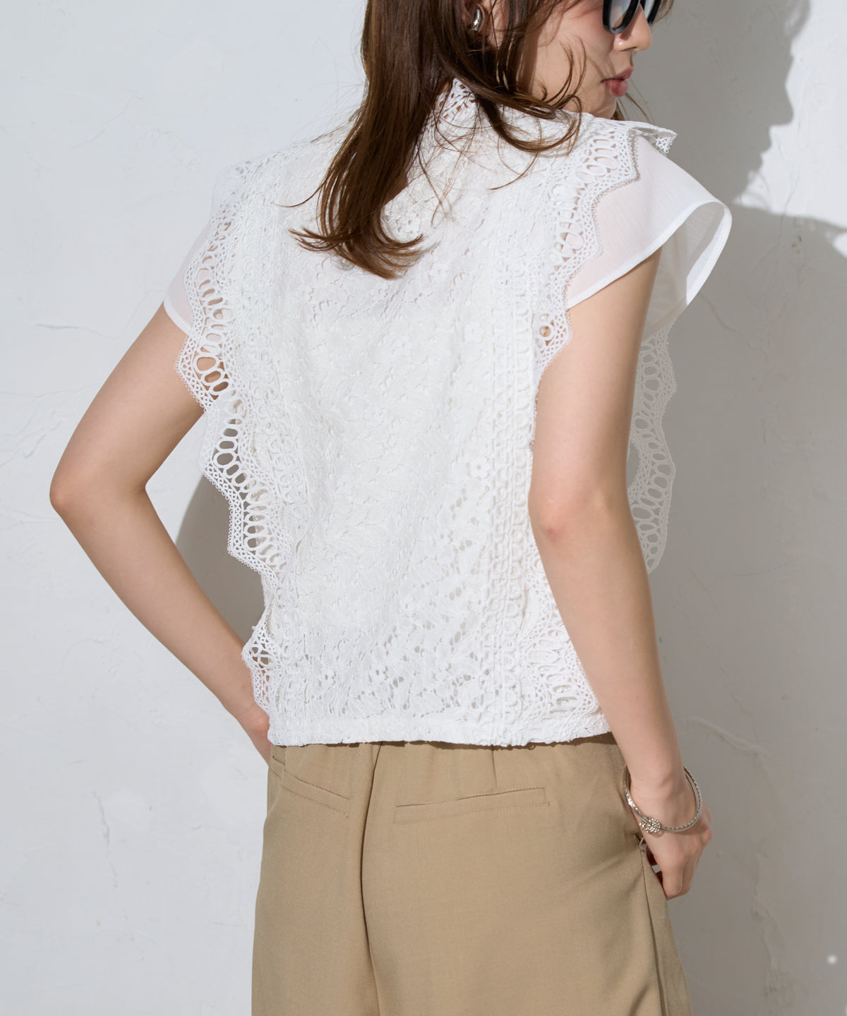 レースフレンチスリーブブラウス/ノースリーブ