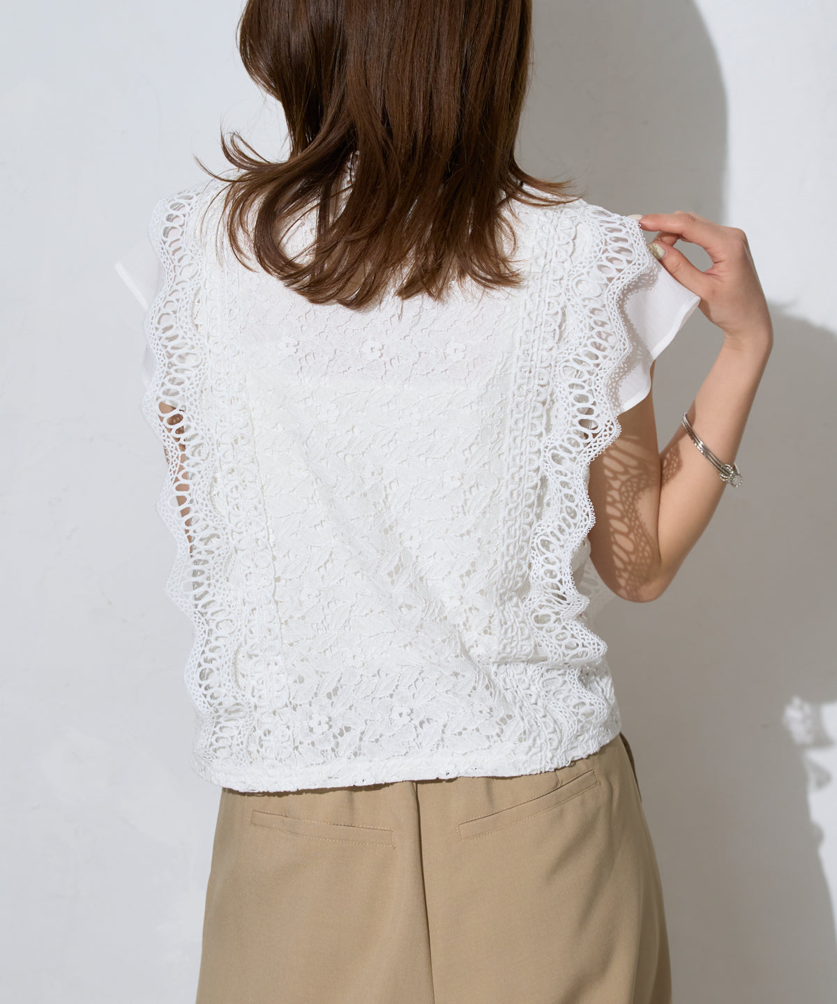 レースフレンチスリーブブラウス/ノースリーブ