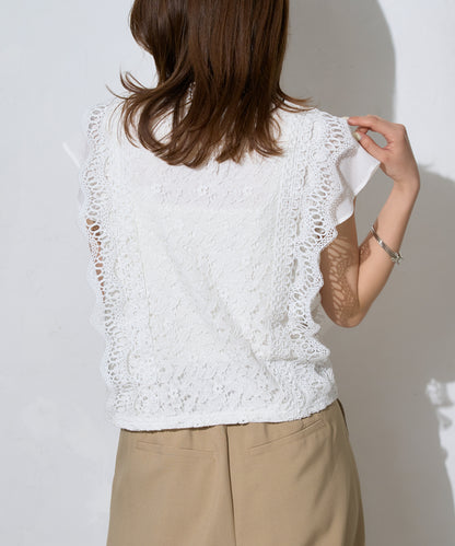 レースフレンチスリーブブラウス/ノースリーブ