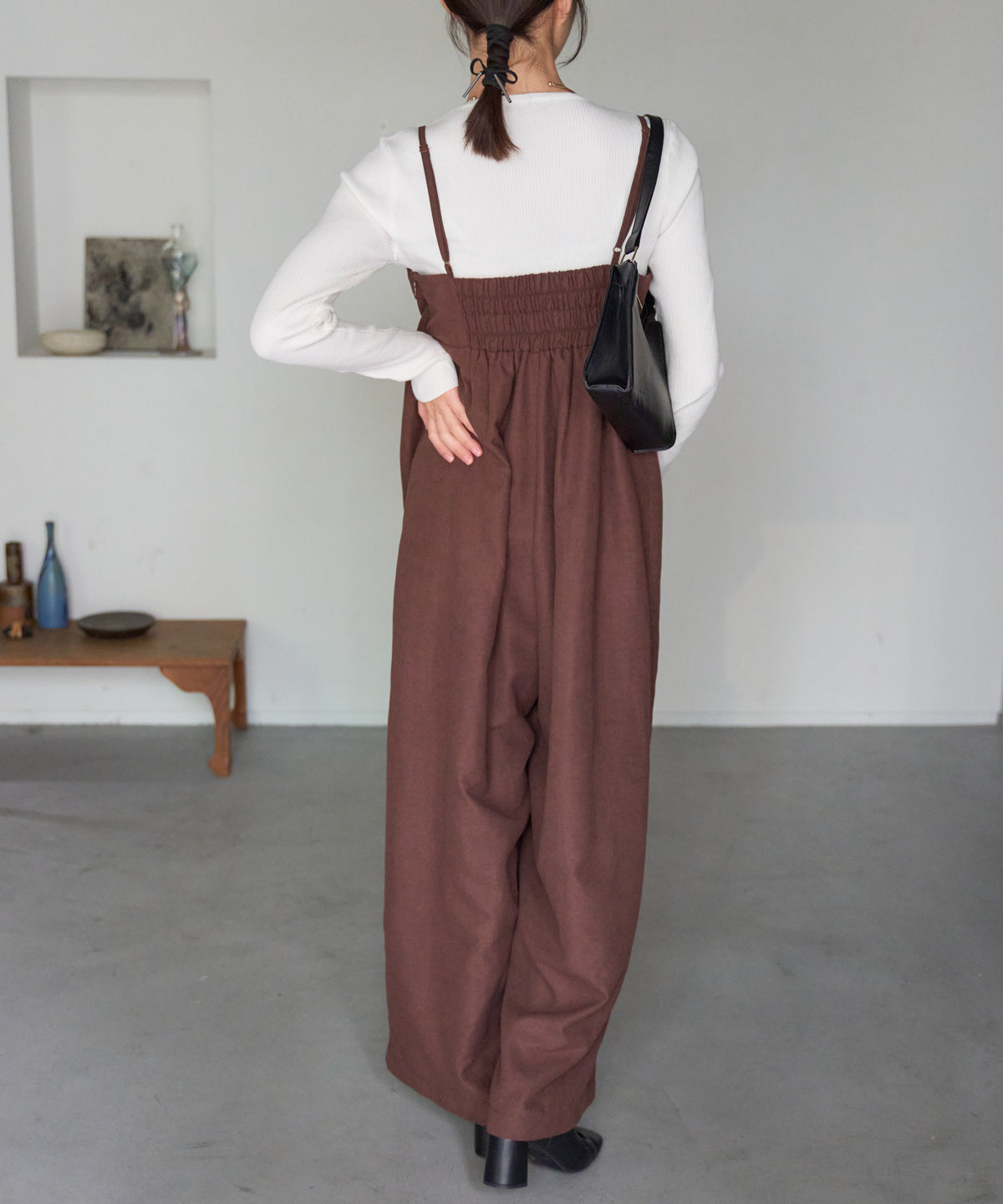 マットサテン タックワイドサロペット