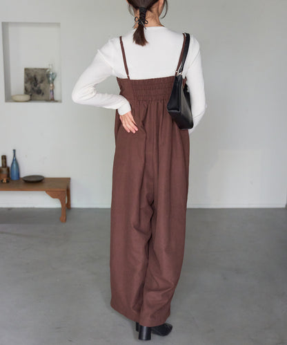 マットサテン タックワイドサロペット