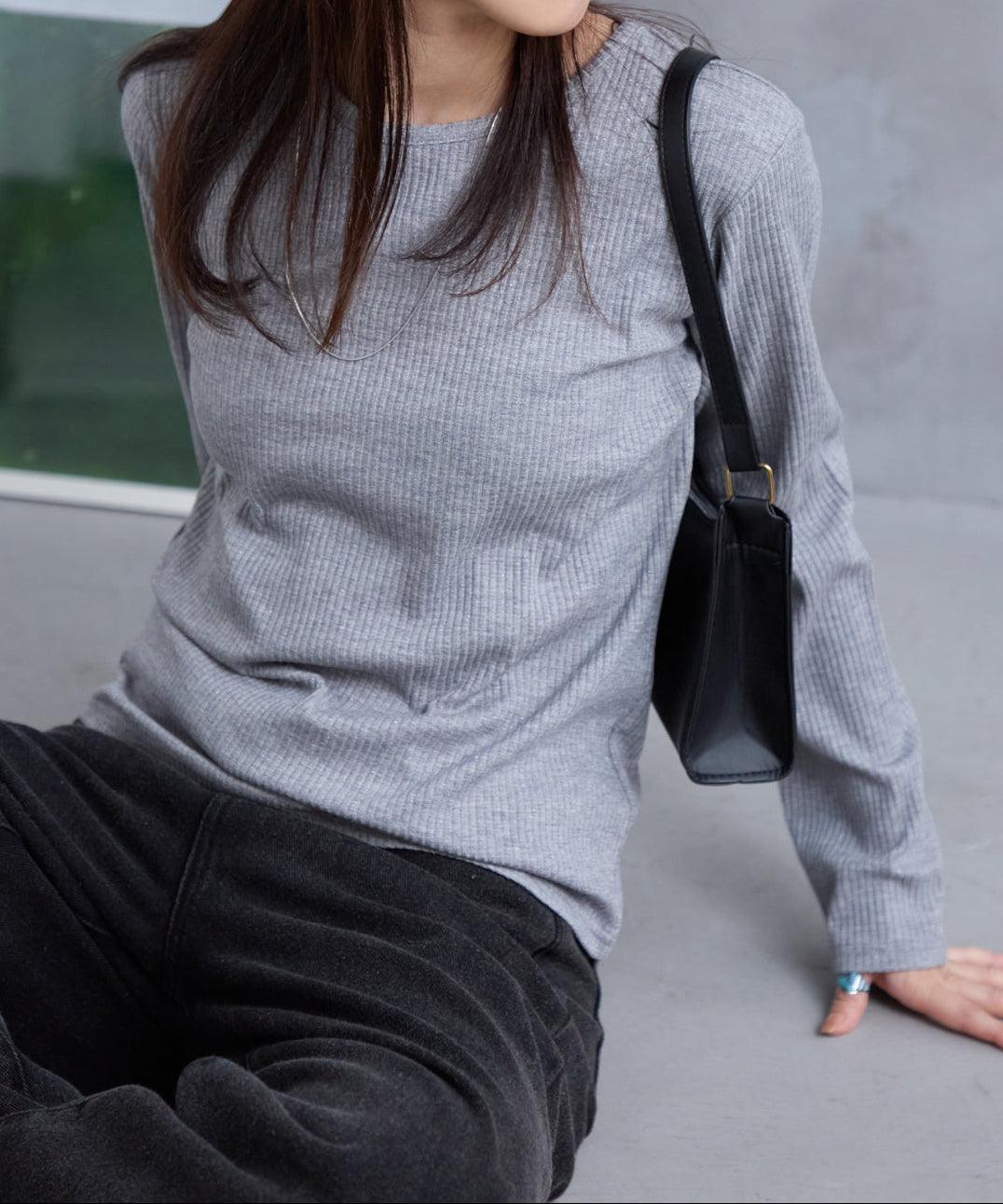 ラメテレコリブ長袖トップス