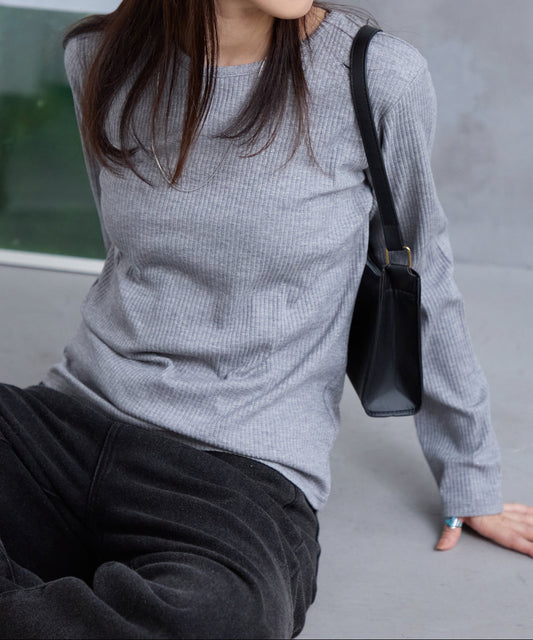 ラメテレコリブ長袖トップス