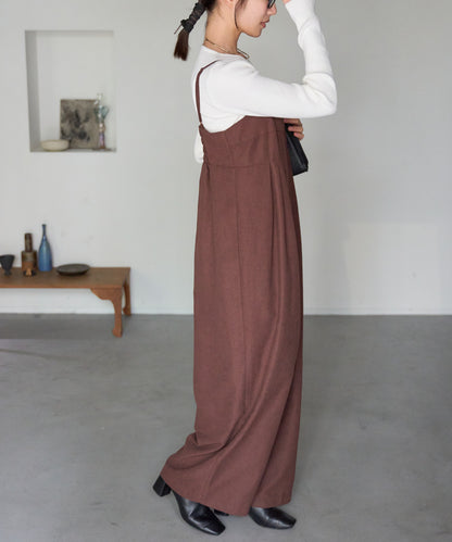 マットサテン タックワイドサロペット