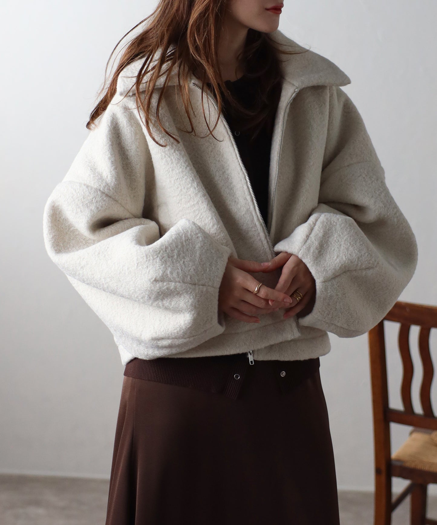 ショート丈 ボリュームスリーブ ボアジャケット