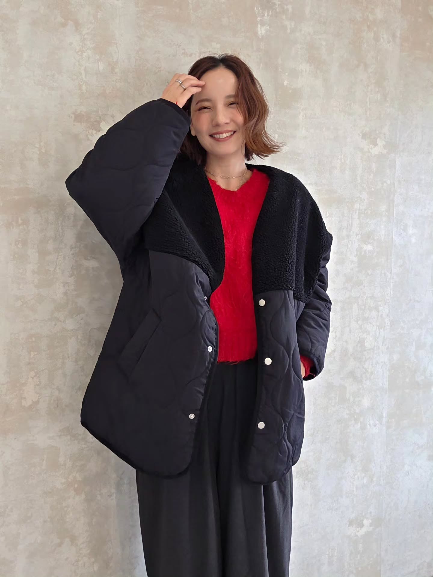 ボア切り替え中綿ブルゾン