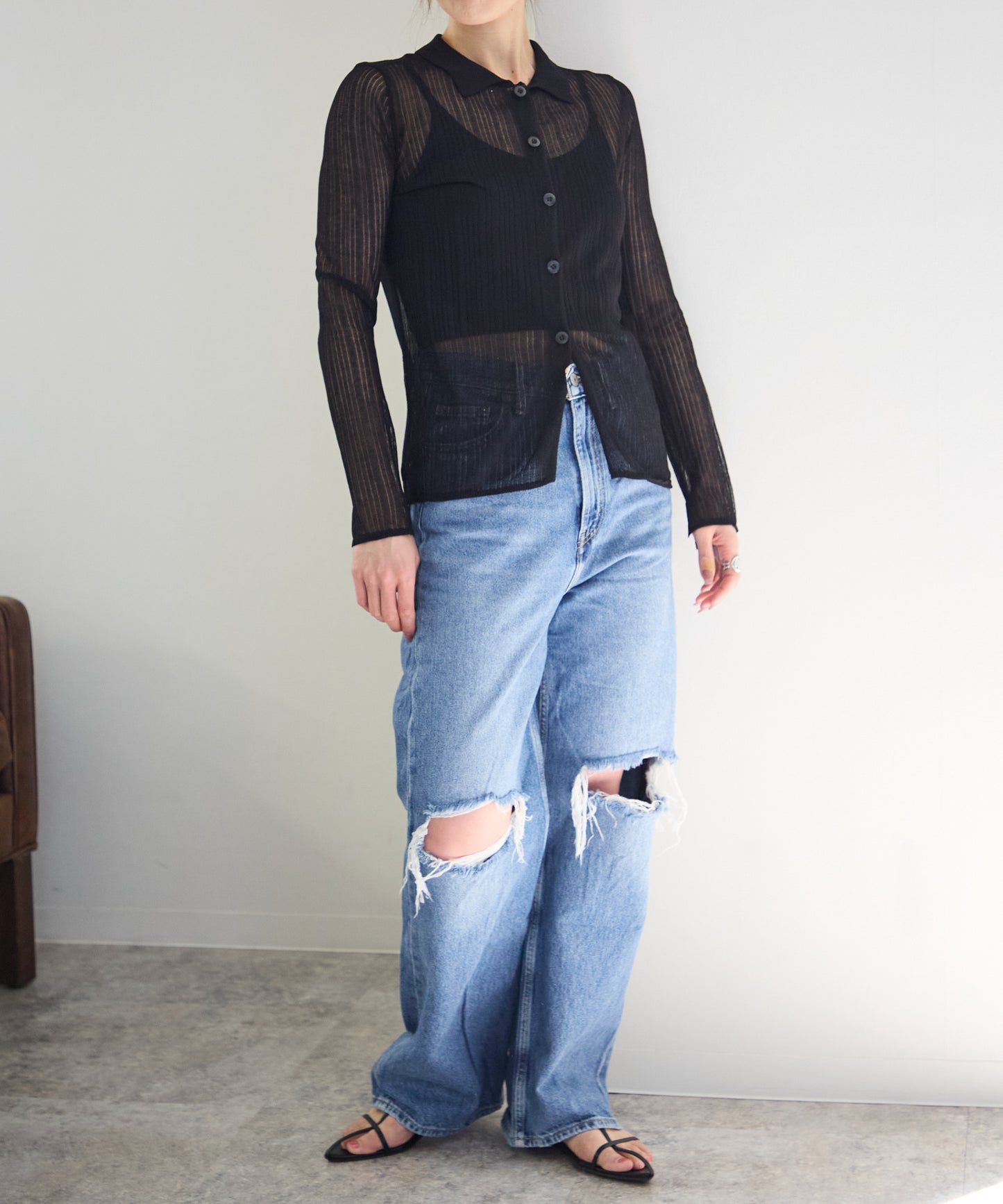 シアーリブニットカーディガン