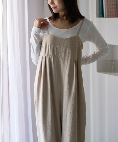 マットサテン タックワイドサロペット