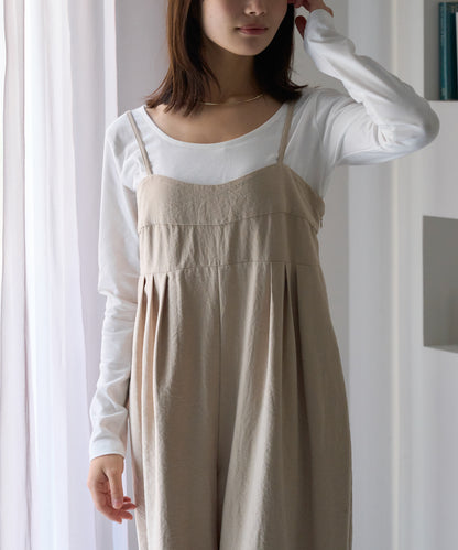 マットサテン タックワイドサロペット