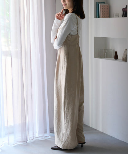 マットサテン タックワイドサロペット