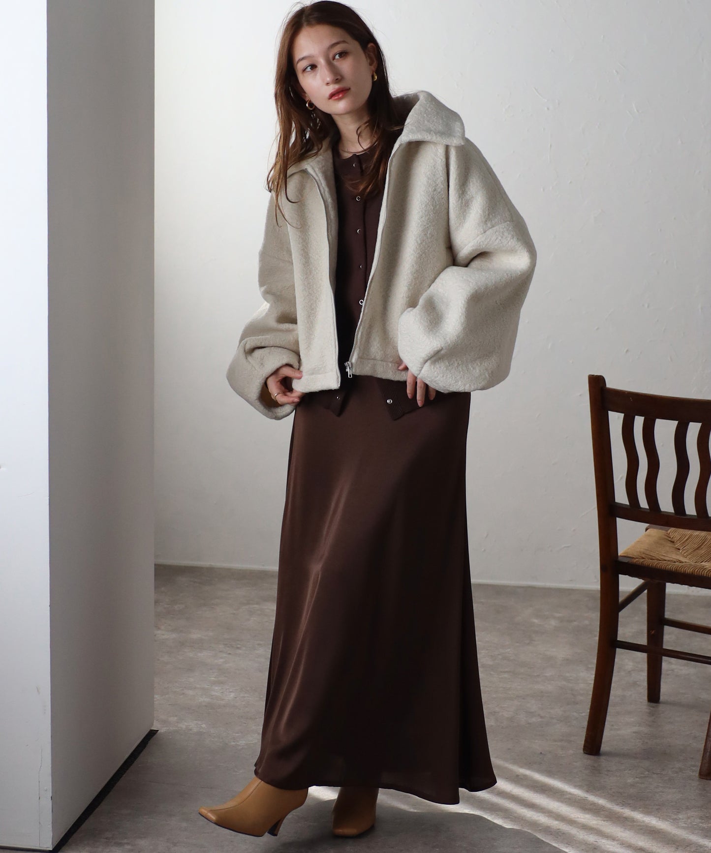 ショート丈 ボリュームスリーブ ボアジャケット